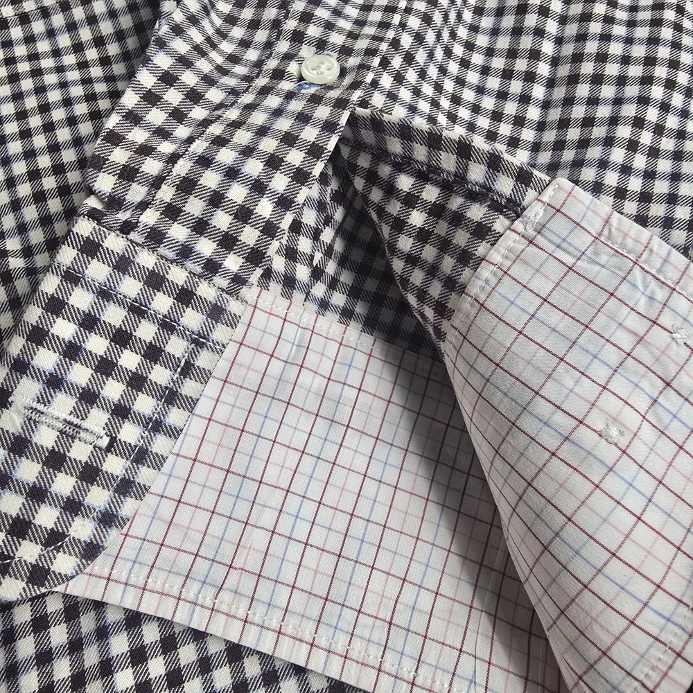 J.McLaughlin Men's XL Brown Blue Plaid 100%Cotton Button Down Pocket Long Sleeve - Picture 9 of 12